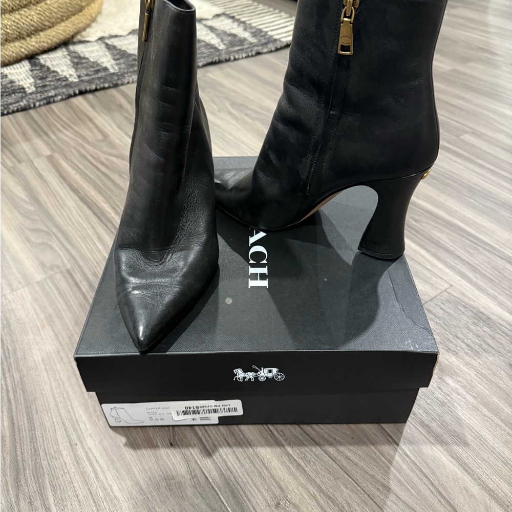Coach Black Leather Carter Ankle Boots